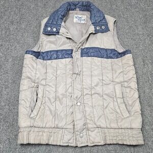 Vintage Gorpcore Puffer Vest M Gray Blue Snap Front Quilted 80s Outdoor Heritage